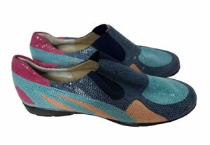 Vaneli Sport Womens Loafer Shoes Leather Multicolor Slip On Aqua Blue Size 8.5N