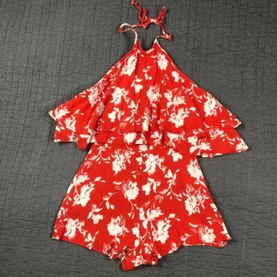 Romper Hottie World Feminino Médio Laranja Branco Floral Halter em Camadas Las Vegas EUA - Imagem 1 de 4