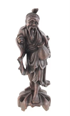 Figura inmortal de madera dura tallada china de colección Arhat Luohan Foto 1 de 4