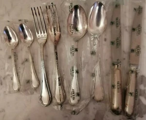 TRIANON ERCUIS SILVER PLATED SET DINNER KNIVES FORKS SPOONS FRANCE LOUIS XVI NEW - Picture 1 of 12