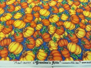 SSI Omas Dachboden "Heulen-Hoween" ORANGE KÜRBIS Stoff 1/2 Yard Halloween - Bild 1 von 3
