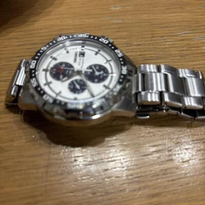 SEIKO Men's Solar Chronograph Watch White Dial Panda Quartz V172-0AT0 Used - Picture 1 of 3