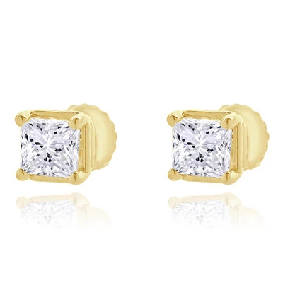 14 Karat Yellow Gold Princess Cut Diamond Stud Earrings - Image 1 of 4