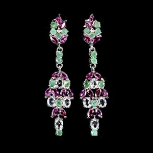 925 Pendientes de Plata Ley Ovalado Aguamarina Esmeralda Rodolita Gema Joyería - Imagen 1 de 14