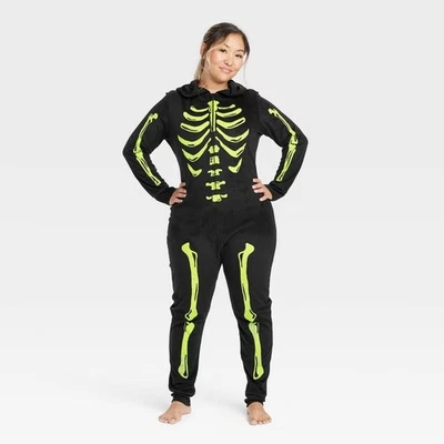 Women's Glow-in-the-Dark Skeleton Halloween Union Suit Pajama XL #5951 - Image 1 of 4