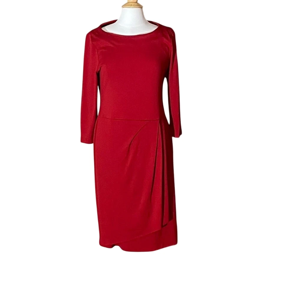 Talbots Wool Blend Maroon/Burgundy Red 3/4 Sleeve Faux Wrap Dress, M - Image 1 of 4