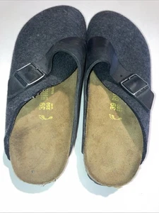 Birkenstock Gray Wool Felt Clogs Oiled Black Leather Buckle SZ 39 W8/M6.5 - Picture 1 of 11