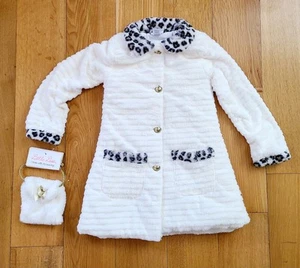 NWT Little Lass White Fluffy Faux Fur Long Jacket Coat Size 6X Leopard W/ Purse - Picture 1 of 8