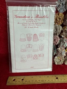 NIP Grandma's Thimbles Outline Embroidery Pattern of 12 9" Blocks Cathy Parker - Picture 1 of 2