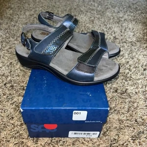 SAS Sandals Womens 5 WW Nudu Worn Once Strappy Adjustable Slingback Blue Leather - Picture 1 of 6