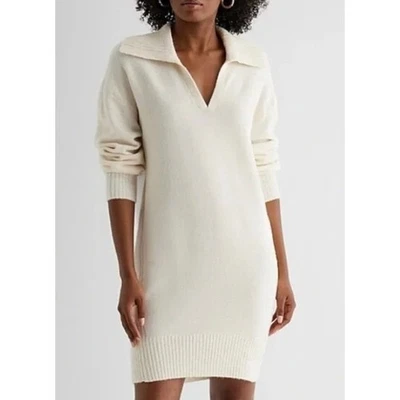 NUEVO $88 Express Para Mujer Vestido Suéter Tejido Cuello Marfil Manga Larga Talla S Foto 1 de 4
