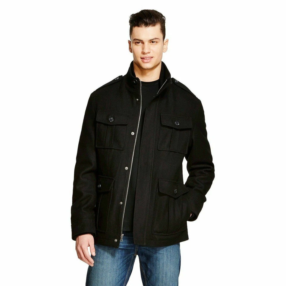 Merona Men's Four-Pocket Turtleneck Wool Coat Jacket Ebony Black - SM, XL        - Image 1 of 1