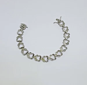 Vintage Estate 14k Gold Over Copper Genuine Diamond Heart Link Tennis Bracelet - Picture 1 of 8