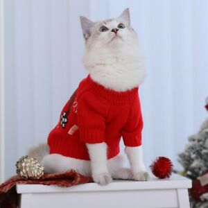 Christmas Cute Pet Cat Dog Puppy Kitten Winter X'mas Red Sweater Clothing