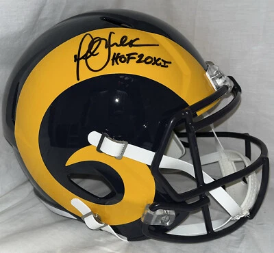 Marshall Faulk Signed LA Rams Throwback Full Size Helmet JSA Witness w/ HOF Insc - Image 1 of 4