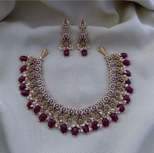 South Indian Pakistani Bollywood Gold Plated Choker Necklace Earring Jewelry Set - Picture 1 of 4