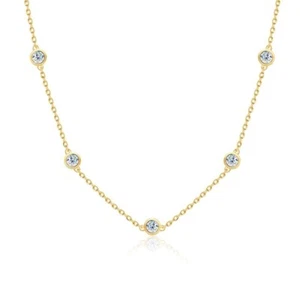 D Color VVS1 Moissanite Station Necklace Chain Women Gift 18k Yellow Gold Plated - Picture 1 of 13
