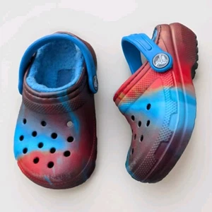 Crocs Classic Clogs Fleece Lined Toddler Little Kids Sz C 6 - Tye Dye Blue Clog - Picture 1 of 14