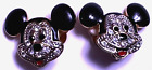 Vintage Disney Mickey Mouse Face Black Enamel Rhinestone 1-1/8" Clip Earrings