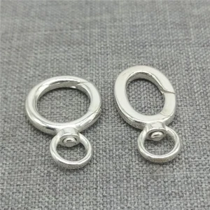 2 Sterling Silver Swivel Circle Clasps 925 Silver Oval Push Clasp for Necklace - Picture 1 of 5