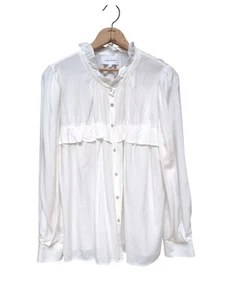 Dear John Ayla Ruffle Collar Blouse Pearl Snap Buttons Women's Size LARGE - Picture 1 of 8