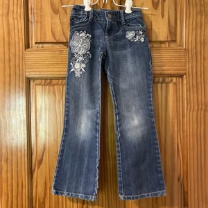 Girls Old Navy Baggy Boot Cut Embroidered Light Denim Jeans Size 6 - Picture 1 of 9