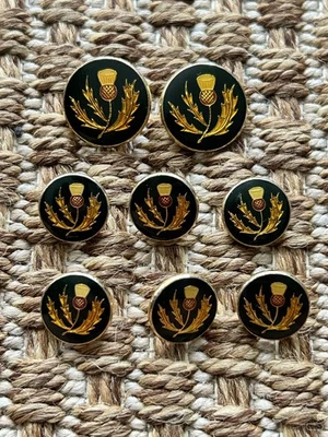 Holland Sherry England gold metal enamel thistle blazer replacement button set 8 - Image 1 of 2