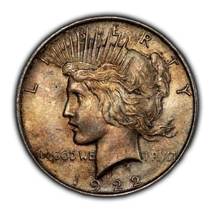 1922 $1 Silver Peace Dollar - Deep Colorful Toning - SKU-D6086 - Picture 1 of 8