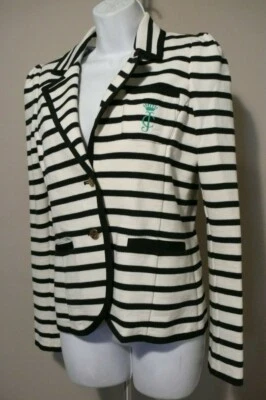 JUICY COUTURE Women's Ponte Striped Nautical Fitted Blazer Sz L - Image 1 of 4