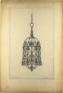 Design for Chandelier Print – Louis Comfort Tiffany 1906 – Gilded Age Lighting - Picture 1 of 2