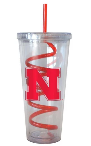 Nebraska Cornhuskers 22 Ounce Tumbler with Swirl Straw [NEW] NCAA Cup Mug Glass Cover