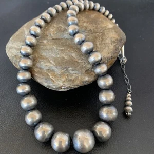 Navajo Pearls Graduated Sterling Silver Round Seamless Bead Necklace 16” - Picture 1 of 12