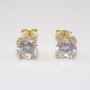 Nuevos aretes de plata esterlina maciza de oro vermeil circonita cúbica transparente corte redondo - Imagen 1 de 4