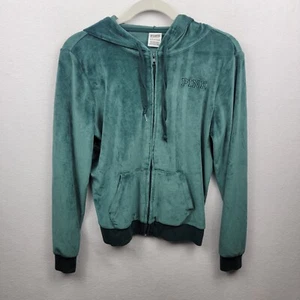 Victoria's Secret PINK Velour Track Jacket Size XSGreen Velvet Zip Up - Picture 1 of 5