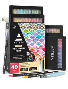 ARTEZA Real Brush Pens, 48 Real Brush Pens and 1 Water Brush Pen(49 Ct) for... - Picture 1 of 1