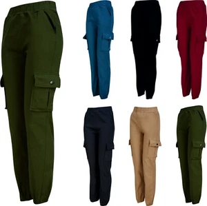 Ladies Womens Combat Trousers Stretch Cargo Elasticated Joggers Leggings NEW - Picture 1 of 50