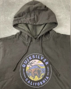 Quiksilver Hoodie Sweatshirt Mens S Small Black Graphic California Bear NWT - Picture 1 of 9