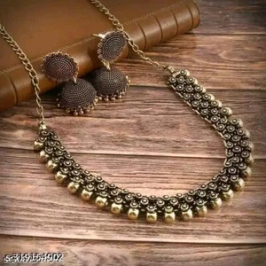 Latest Oxidized Choker Necklace Indian Traditional Afghani  Earrings Jewelry - Picture 1 of 4