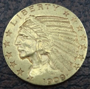 1909-D $5 Gold Indian Half Eagle US Mint Coin Denver - Picture 1 of 4