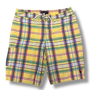 Polo Ralph Lauren Youth LG 14-16 Lined Yellow Plaid Swim Trunks Shorts Pony - Picture 1 of 10
