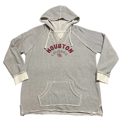 Женская толстовка с капюшоном синяя 84 кремовая Houston Cougars в полоску французская махровая с v-образным вырезом размер 2X - Изображение 1 из 4