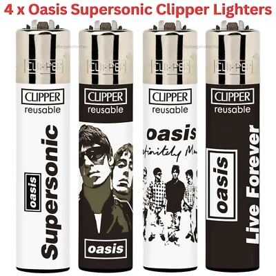 4 Clipper Lighters OASIS SUPERSONIC Rare Design Full Set Gas Refillable Flint