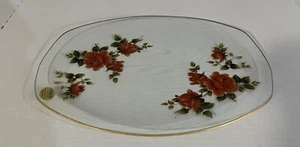 Vintage Pilkington Chance Glass Oval Rose Platter England  13 1/8” - Picture 1 of 6