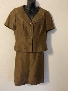 Rickie Freeman for Teri Jon Neiman Marcus VINTAGE Silk Brown Skirt Set, Size 10 - Picture 1 of 7