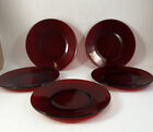 Vtg. MCM  Viking Red Glass 5 Small Lunch Desert  Plates  6?Plates Translucent