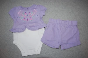 Baby Girls Outfit PURPLE BODYSUIT Butterfly SHORTS W/ BOW ACCENT Cuffed 0-3 MO - Picture 1 of 1