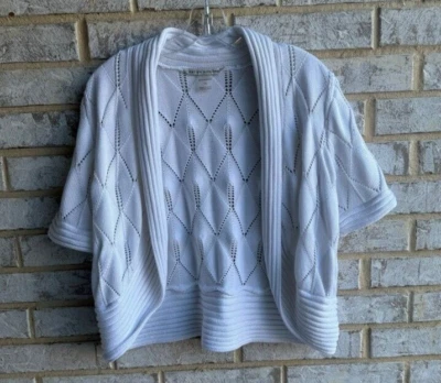 Suéter cápsula Peter Nygard tejido blanco recortado frente abierto para mujer talla 1X. Foto 1 de 4