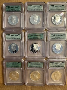 9 Coin Lot: 1992 - 2000 S Kennedy Silver Half Dollar Proof ICG PR70 DCAM - Picture 1 of 2