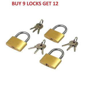 3x 20 mm MESSING-VORHÄNGESCHLOSS KOFFER GEPÄCK FÜR REISE-FAHRRÄDER FITNESSSTUDIO SCHRANK 2 SCHLÜSSEL UK - Bild 1 von 2