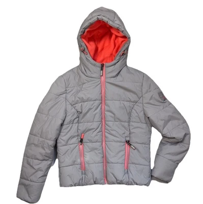 Superdry Chaqueta Deportiva Puffer Abrigo Gris y Coral Para Mujer Talla Grande EE. UU. Foto 1 de 4